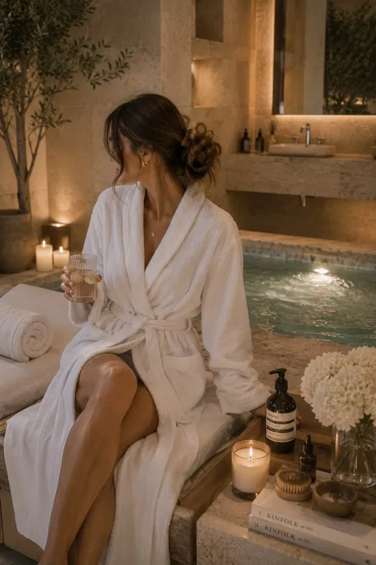 Spa flatlay with towels, stones and jasmine flower